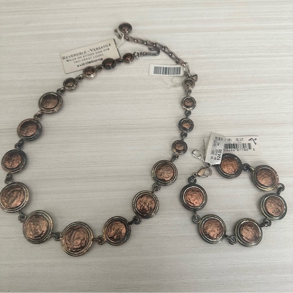 Vintage NEW Reversible Silver & Copper Liz Claiborne Heavy Necklace Bracelet Set - Picture 3 of 10